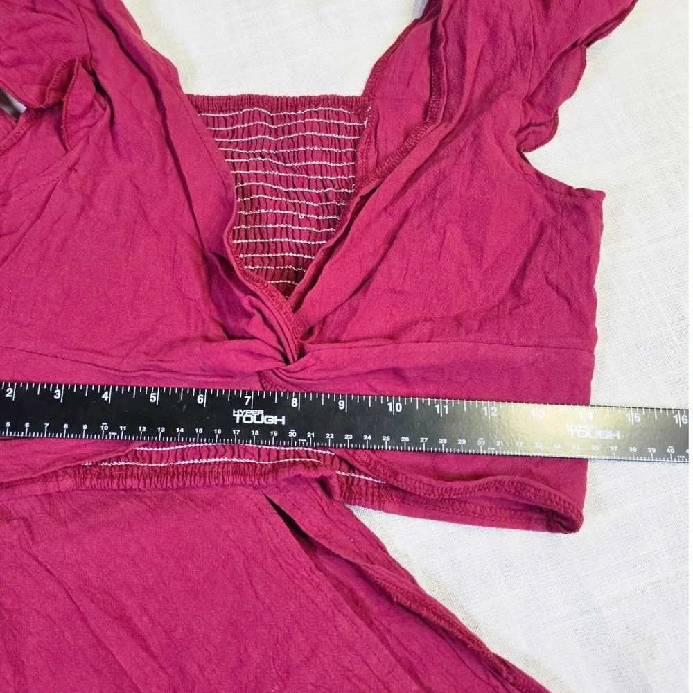 Unbranded Magenta Cotton Gauze 2 Piece Set Twist Crop Top Wide Leg Pants Womens